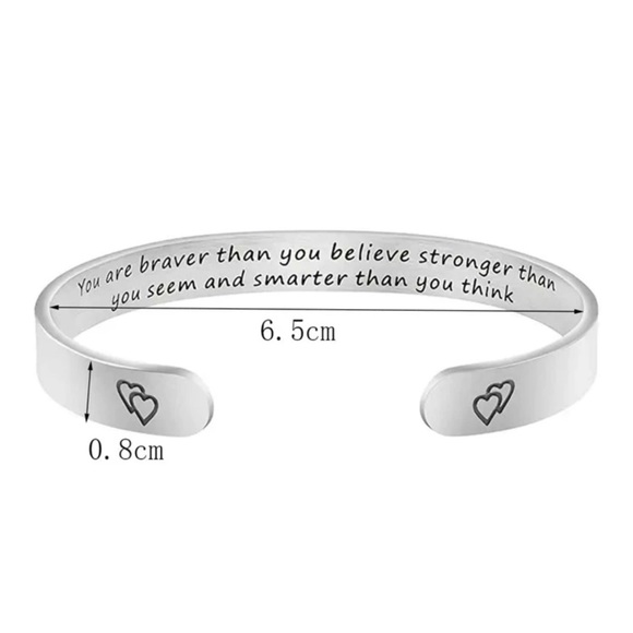 Inscribed Inspirational Cuff Bangle - You are ….braver …..stronger …..smarter - Picture 3 of 4